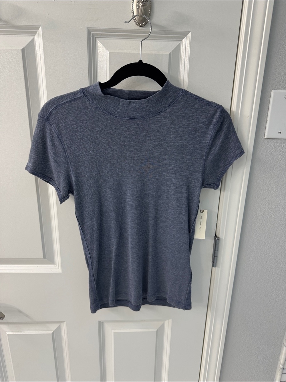 Anthropologie Heathered Navy Crewneck Short-Sleeve Top